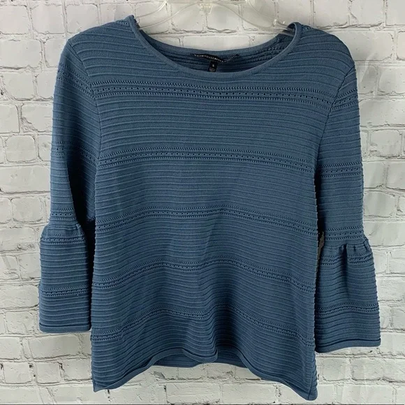 WHBM Blue Drama Bell Sleeve Pointelle Sweater - Picture 4 of 7